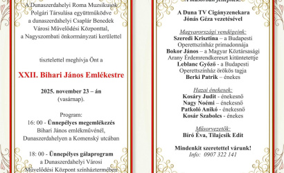 XXII. Bihari János Emlékest – ünnepi megemlékezés és gálaműsor a roma muzsika nagymesterének tiszteletére