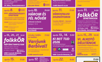 Gazdag és sokszínű programkínálattal várja az érdeklődőket áprilisban a Csallóközi Népművelési Központ