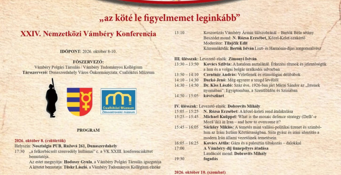 Háromnapos programmal várja az érdeklődőket a XXIV. Nemzetközi Vámbéry Konferencia