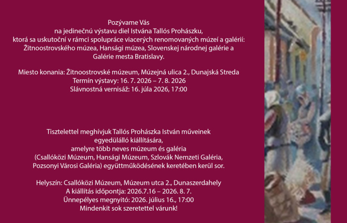 Tallós-Prohászka István életműve előtt tiszteleg a Csallóközi Múzeum új kiállítása