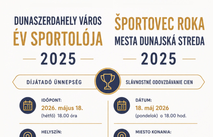 Május 18-án adják át a „Dunaszerdahely Város Év Sportolója 2025” díjakat
