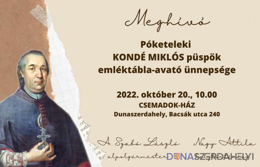 Meghívó Pókateleki Kondé Miklós püspök emléktáblájának avatására