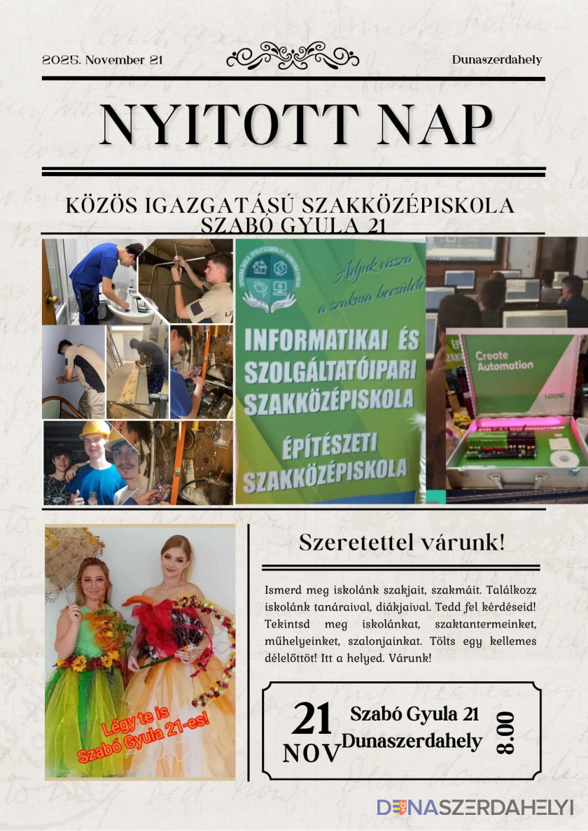 Nyitott nap a Szabó Gyula 21-ben – pénteken 8.00 órától várják az érdeklődőket