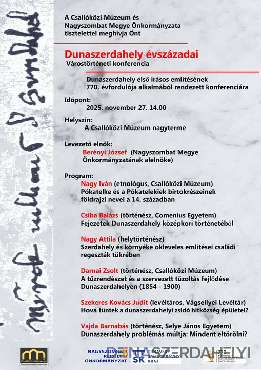 Dunaszerdahely évszázadai – várostörténeti konferencia a 770. évforduló alkalmából